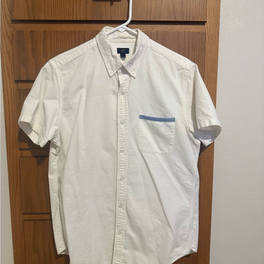 J. Crew White Shirt with Blue Pocket Trim